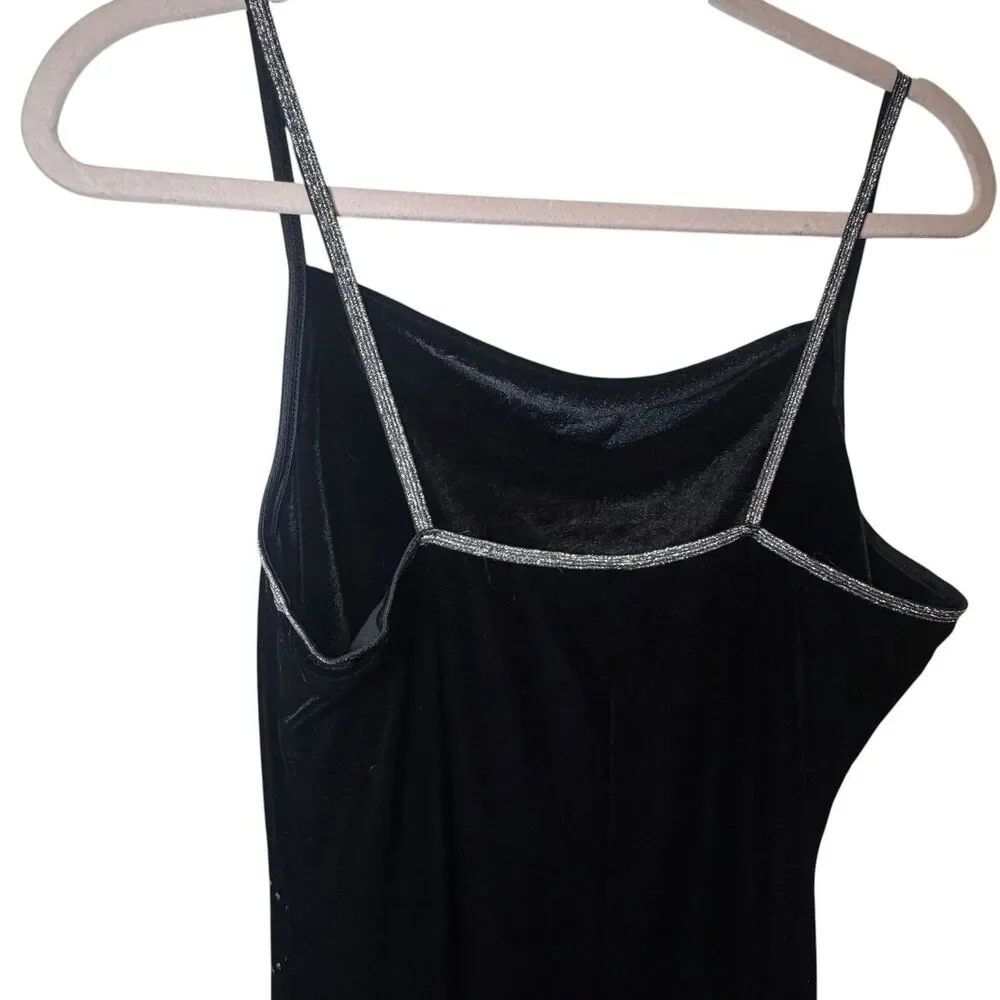 Y2K Pretty Girl Women’s XL Black Velvet Slip Dress Cowl Neck Long Rhinestone